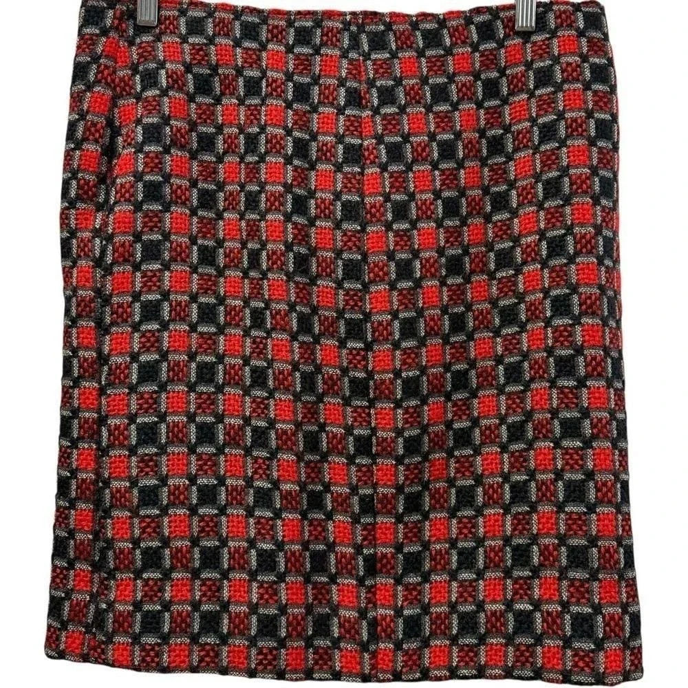 Givenchy‎ Boutique Vintage Wool Blend Skirt Suit Red Black Check 10 / 12